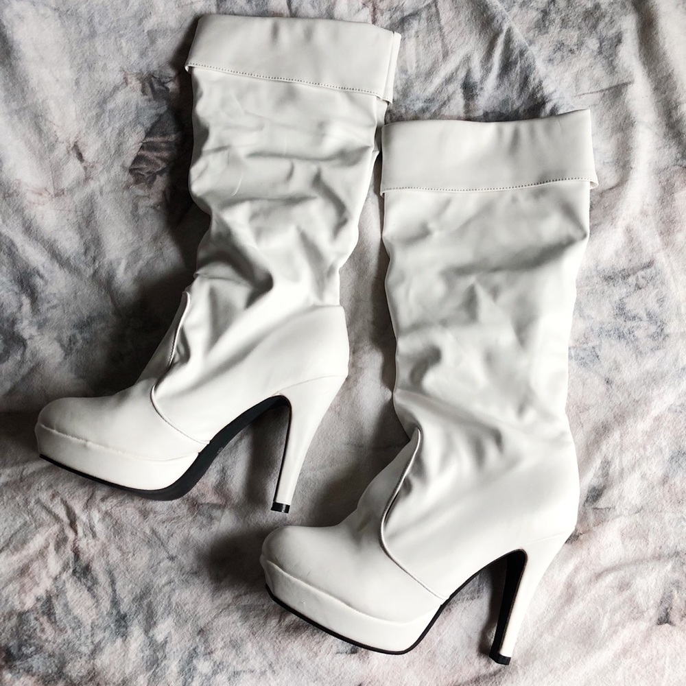 Funky, White, Pleather Heeled Boots